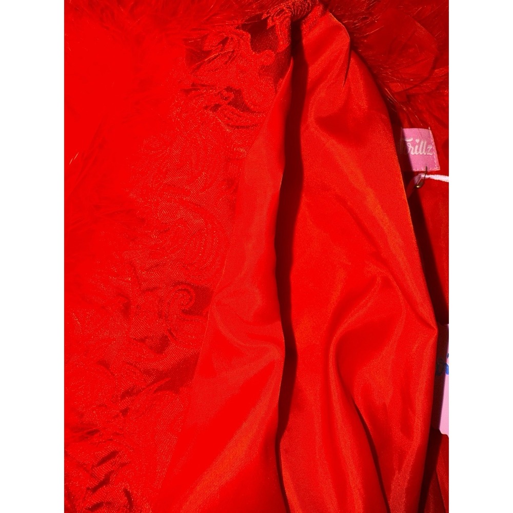 New Dolls Kill Sugar Thrillz Spicy Crushes Brocade Coat Red Feather Trim‎ Dancer - Picture 11 of 16
